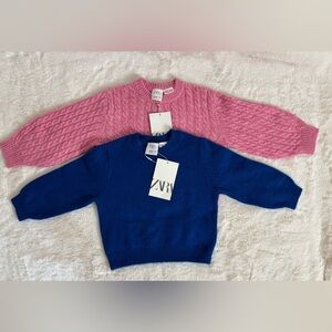 All gor $20 Zara kids Pink Cable Knit Sweater & Zara Royal Blue Crewneck Sweater